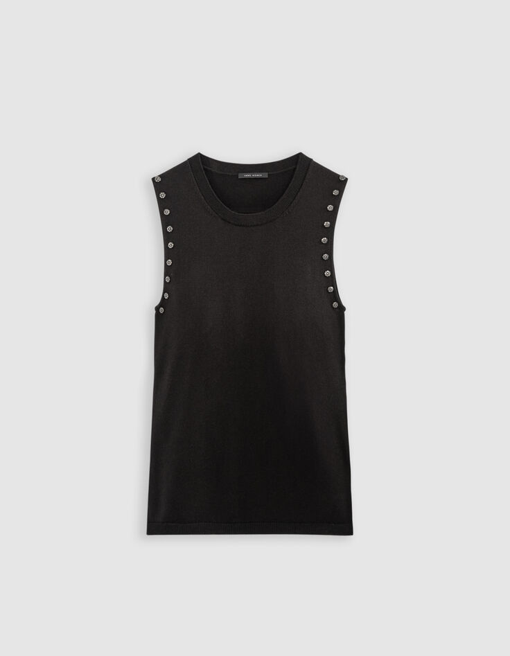 Pull sans manches gris tricot décor strass Femme-6