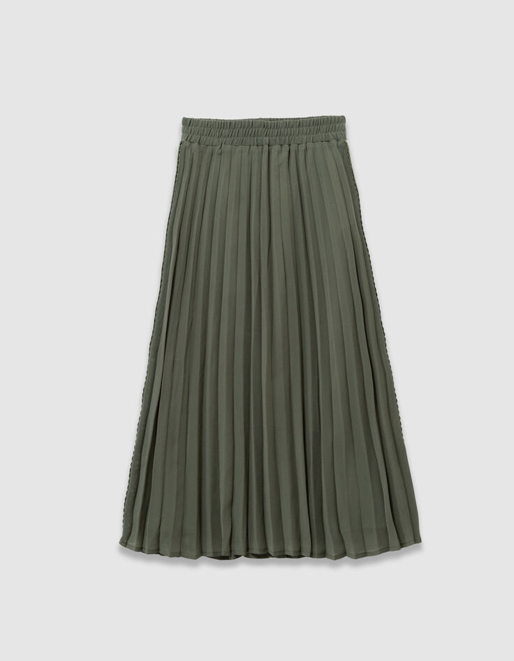 Khakifarbener langer Rock  Stickerei und Falten  M&auml;dchen-1