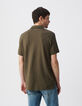 Polo caqui algodón punto jacquard relieve damero hombre-3