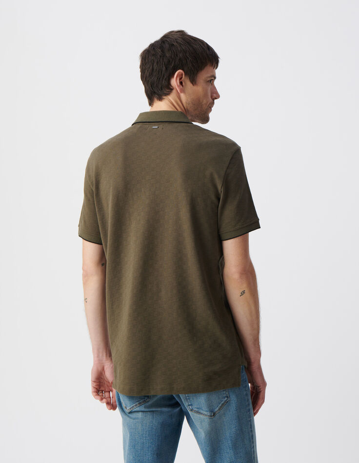 Polo caqui algodón punto jacquard relieve damero hombre-3
