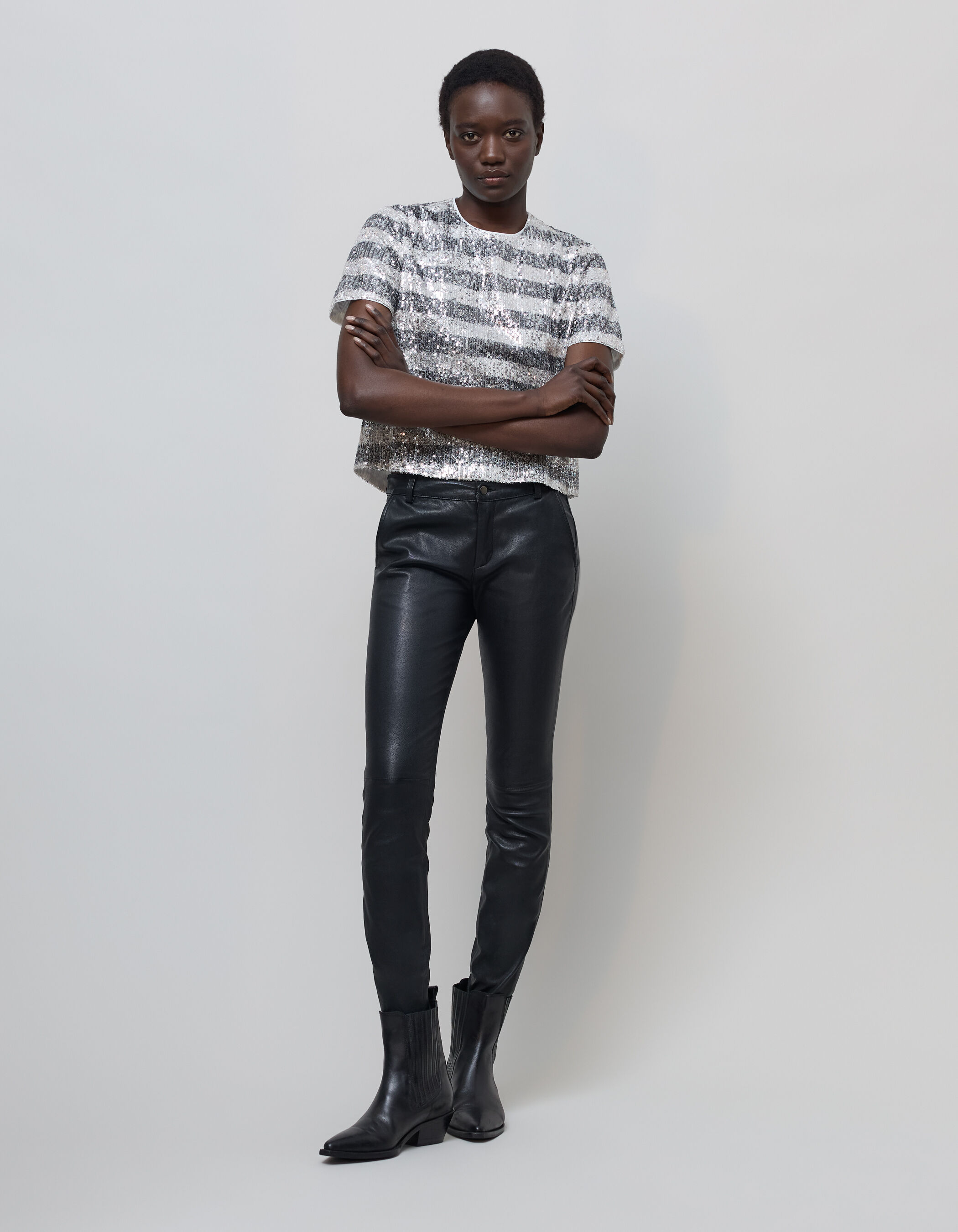 Women s sequin embroidered stripes top IKKS