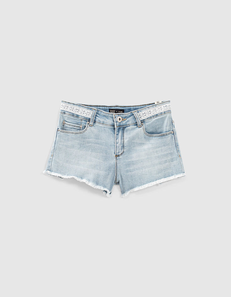 Mädchen-Jeansshorts mit Spitze, Bio, in Bleach Blue -1