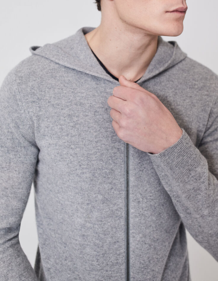 Men’s grey marl cashmere hooded cardigan-4
