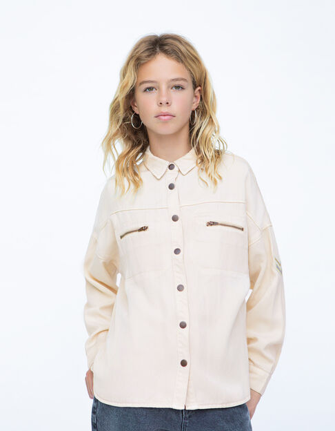 Girls ecru Lyocell® shirt with zipped pockets - IKKS