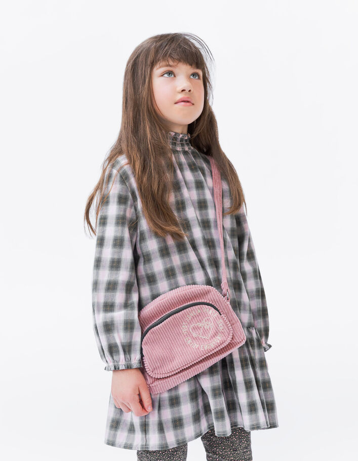 Rosa Mädchentasche aus geripptem Velours-1