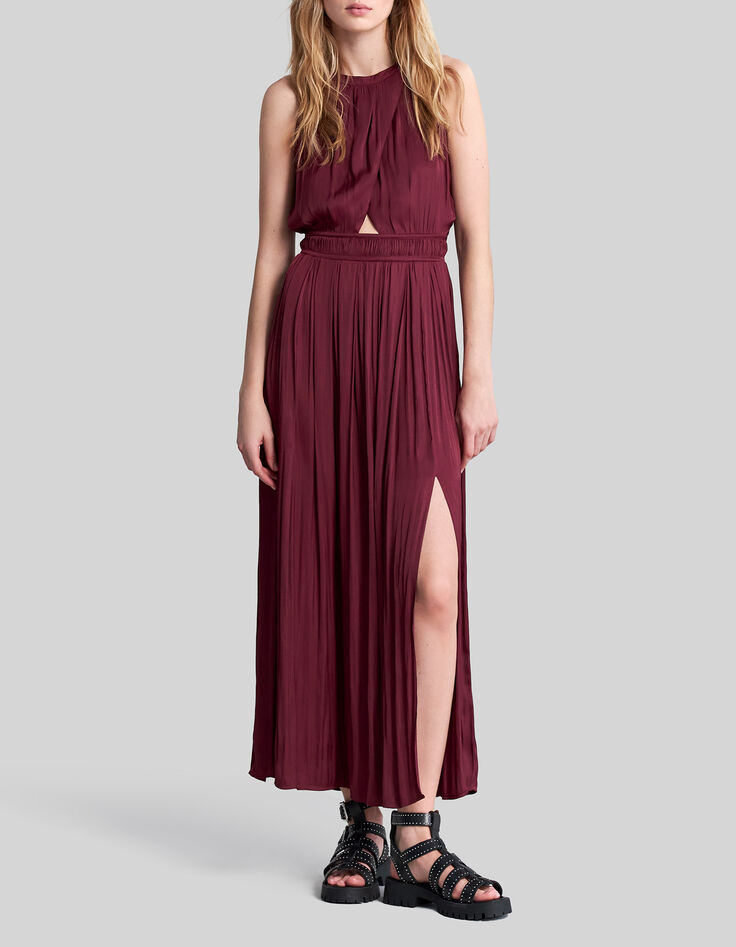 Damen-Maxikleid recycelt Bordeaux mit asymmetrischem Top-3
