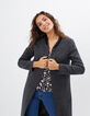 I.Code grey anthracite marl long coat with rib trim collar-1