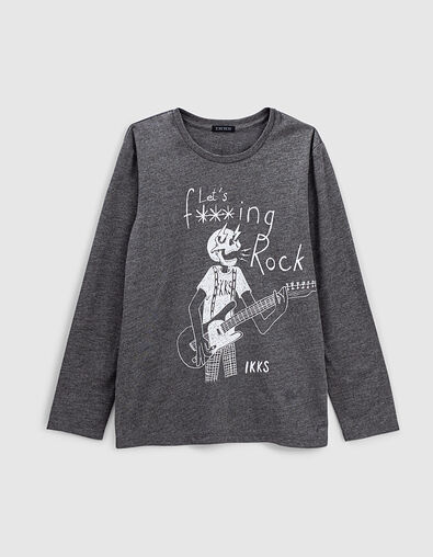 Boys' charcoal grey marl guitarist image T-shirt - IKKS