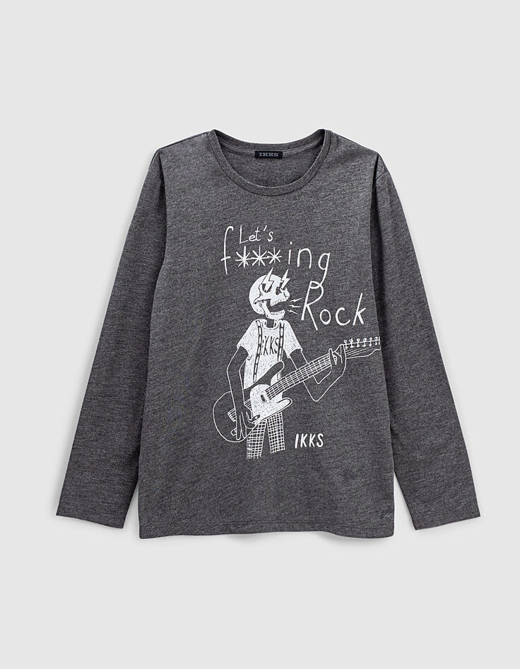 Boys' charcoal grey marl guitarist image T-shirt-1 Boys' charcoal grey marl guitarist image T-shirt-1