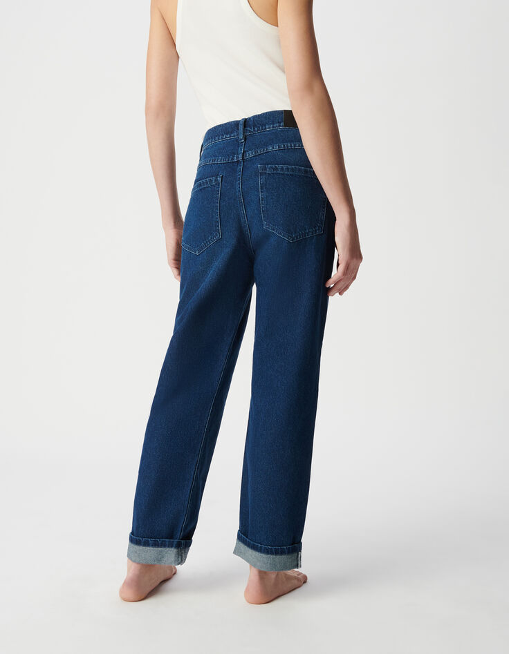 Damesblauwe boyfriendjeans met bijsnijding-3