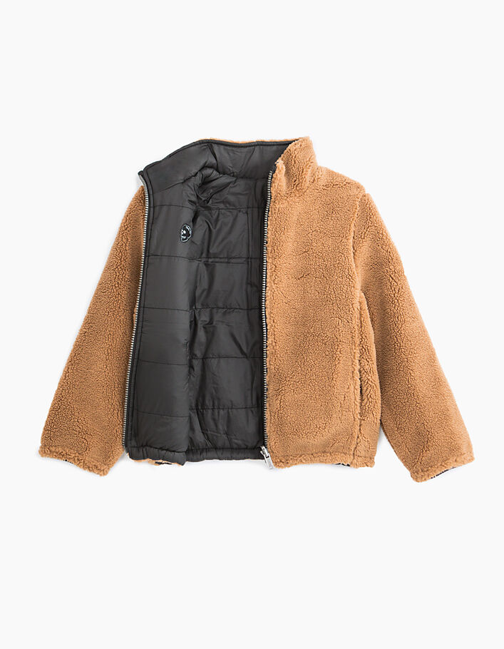 Zwarte omkeerbare gewatteerde jas met Sherpa voor jongens  - IKKS