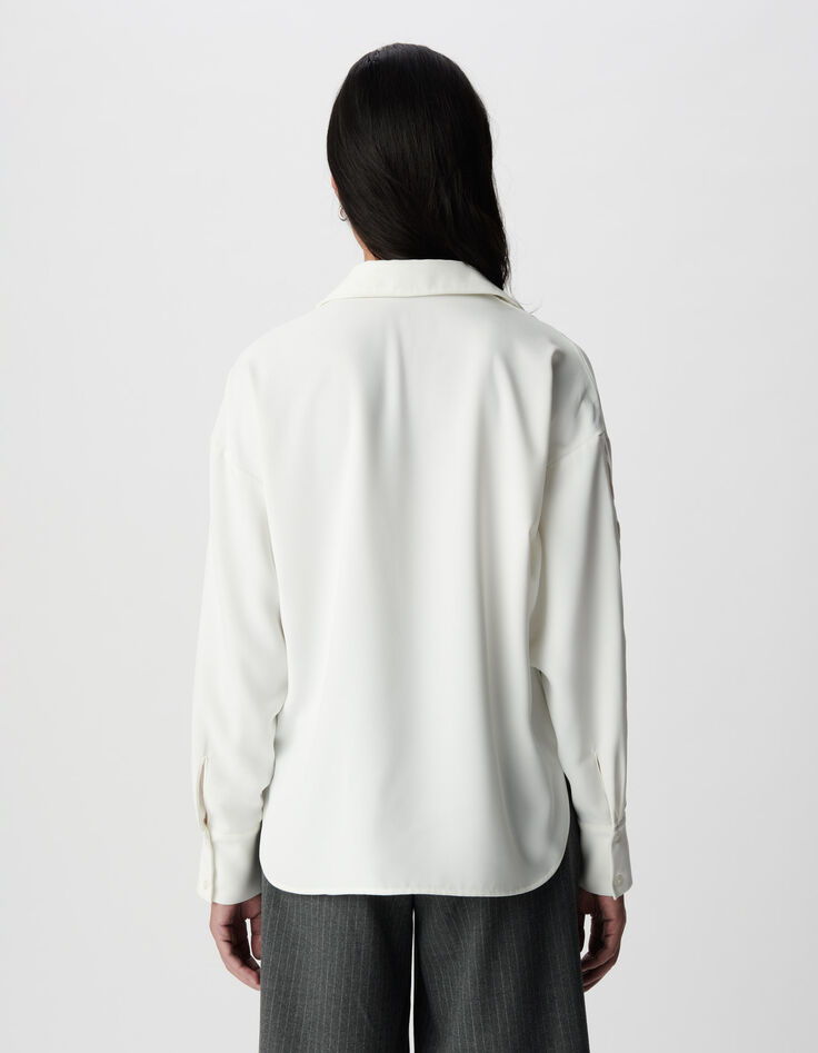 Women's long-sleeved white openwork shirt-3