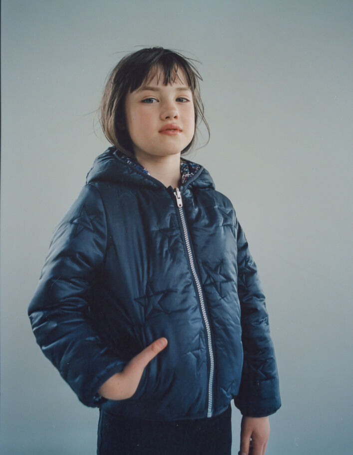 Girls' navy reversible printed/embroidered padded jacket-1