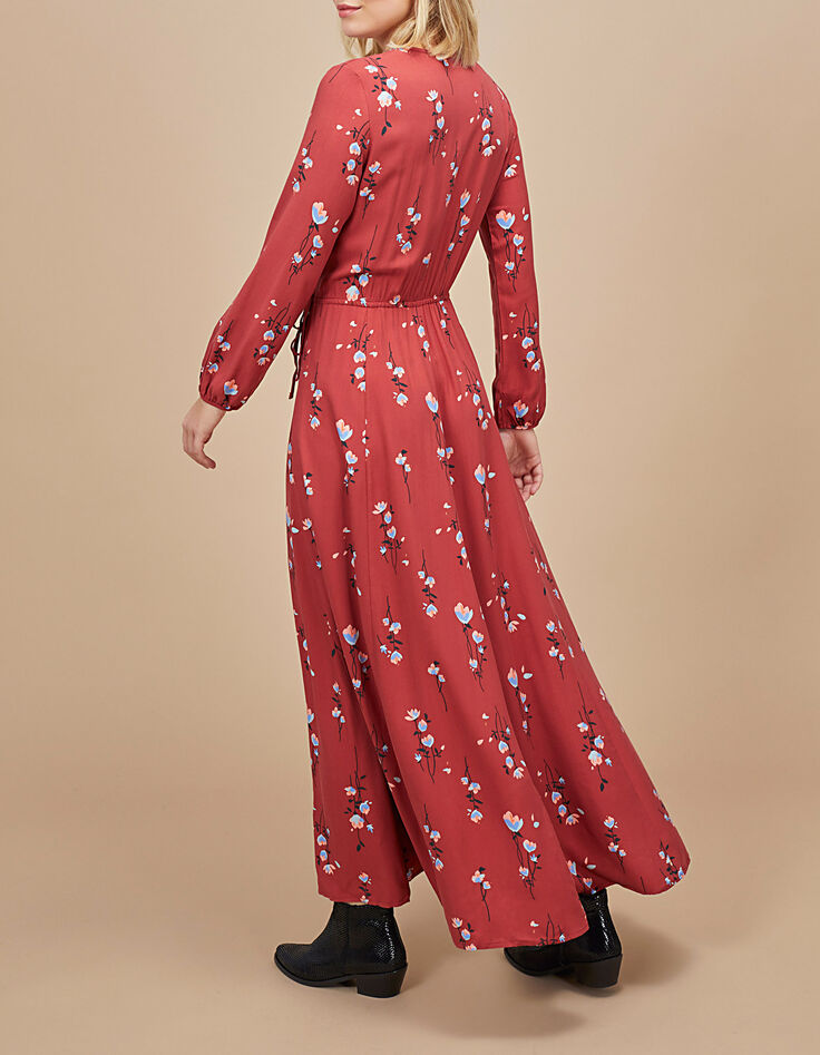 Robe longue cache-cœur grenat à imprimé fleurs I.Code-3