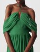 Women's green long dress with draped straps-4
