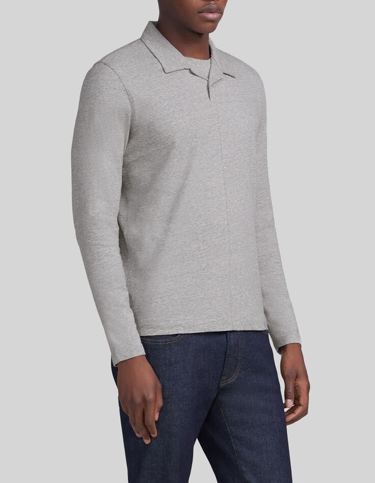 Polo gris medio reciclado cuello trampantojo hombre-3