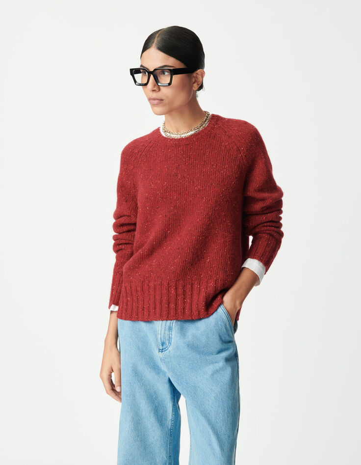 Jersey rojo de punto con cuello redondo para mujer-3