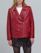 Veste cuir rouge esprit motard poches zippées Femme-5