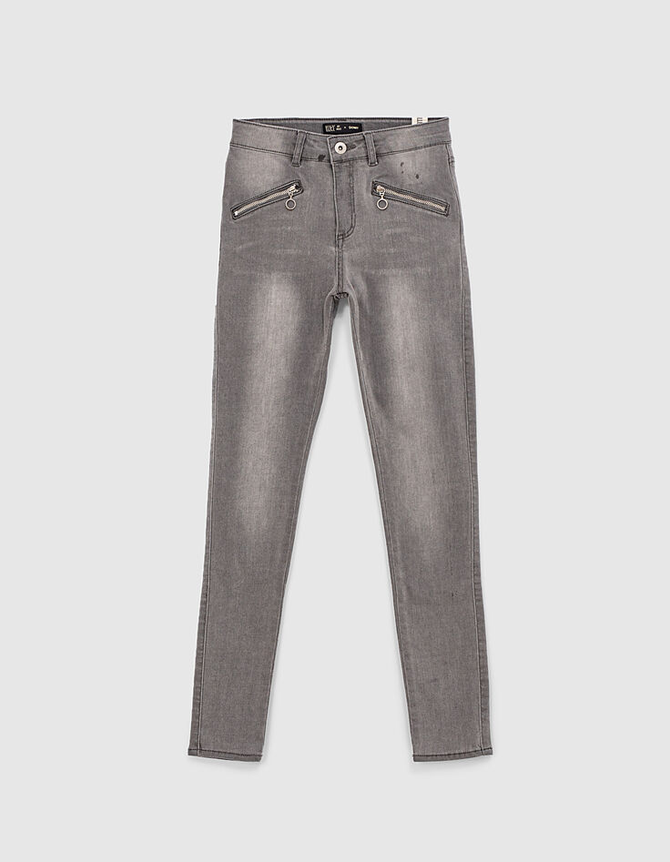 Vaquero skinny gris antracita bolsillos cremallera niña-1