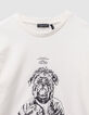 T-shirt blanc coton bio visuel chien garçon-4
