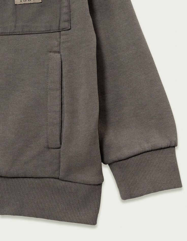 Cardigan à capuche zippé kaki poches bi-matières garçon-5 Cardigan à capuche zippé kaki poches bi-matières garçon-5