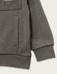 Cardigan à capuche zippé kaki poches bi-matières garçon-5 Cardigan à capuche zippé kaki poches bi-matières garçon-5
