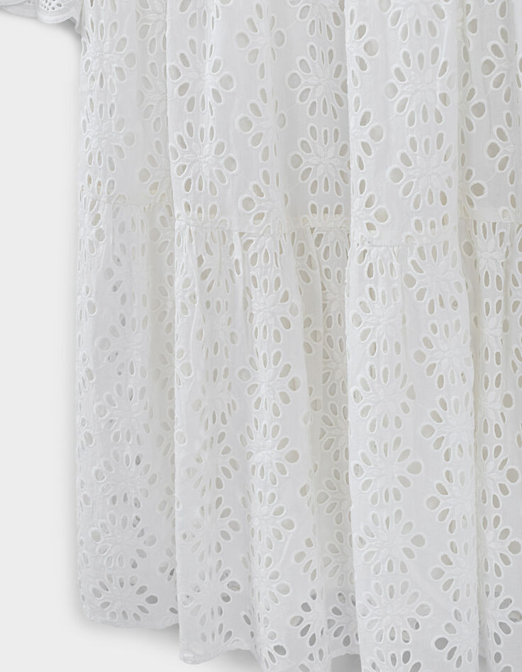 Robe courte coloris écru et broderies anglaises femme-3
