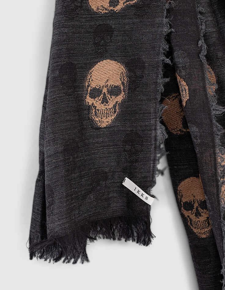 Chèche coton laine jacquard motif têtes de mort femme-3 Chèche coton laine jacquard motif têtes de mort femme-3
