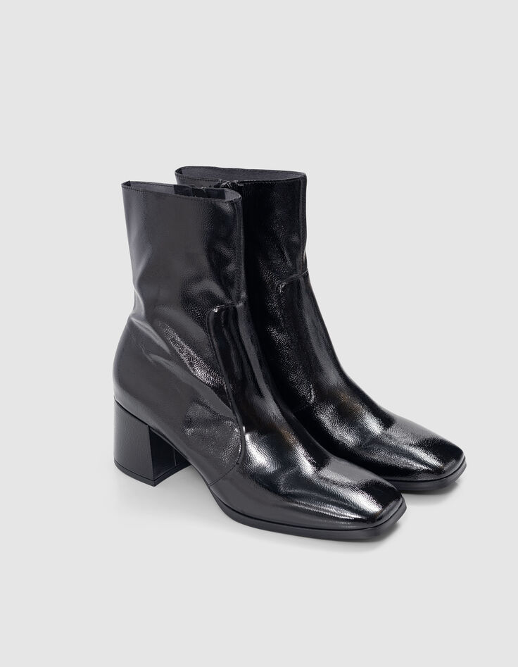 Zwarte lakleren dameslaarzen met hak-6