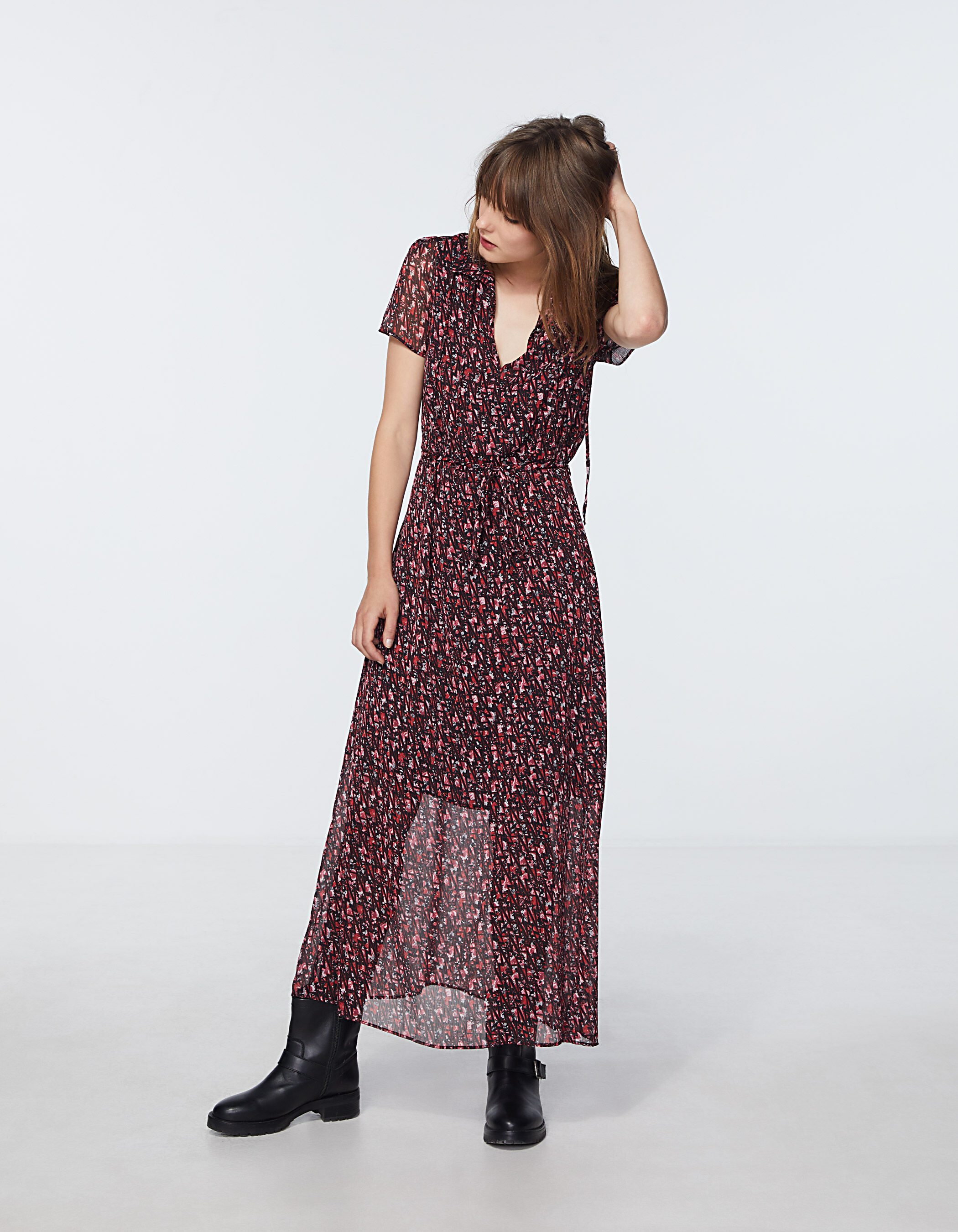 Robe longue en voile creponne imprime romantique femme IKKS
