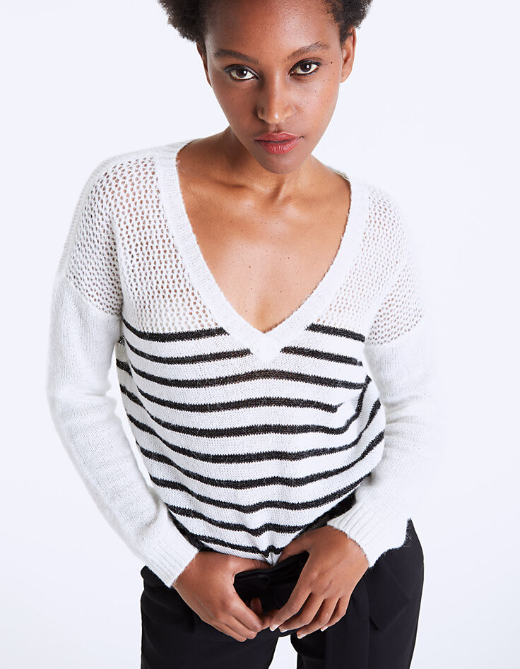 Pull marinière en laine mousseuse femme-1
