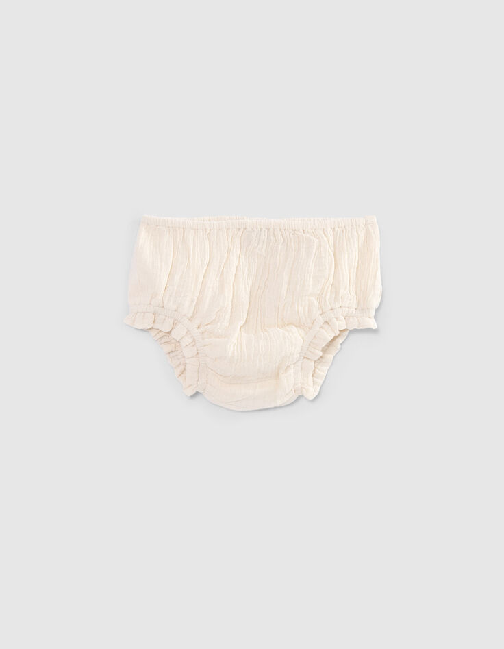 Robe écrue rayures tissées pêche et bloomer bébé fille-6
