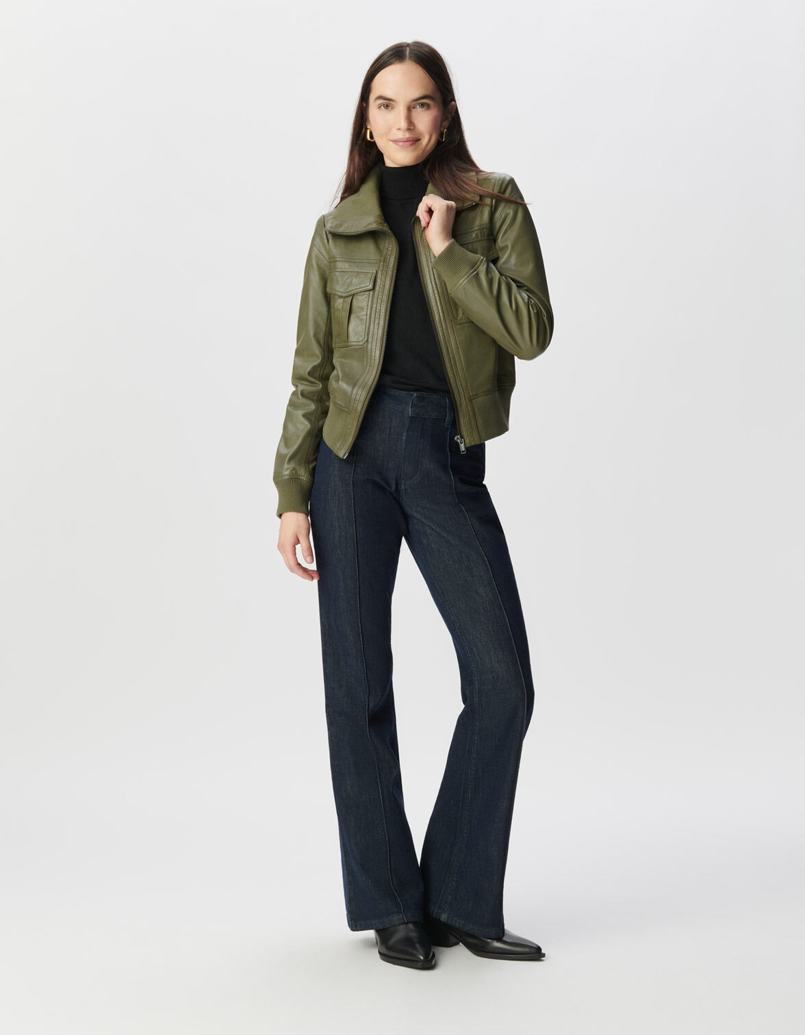 Women's faded khaki leather short jacket