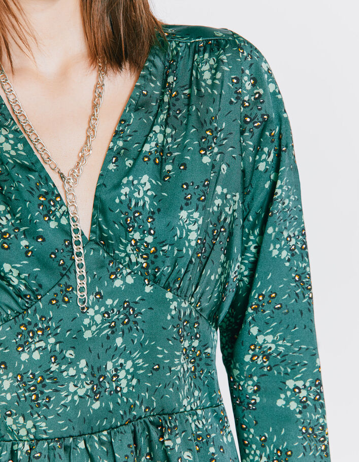 Lange jurk met blauwe bloemenprint en V-hals dames-4