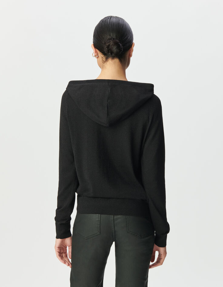 Pull à capuche noir tricot fin lurex Femme-3