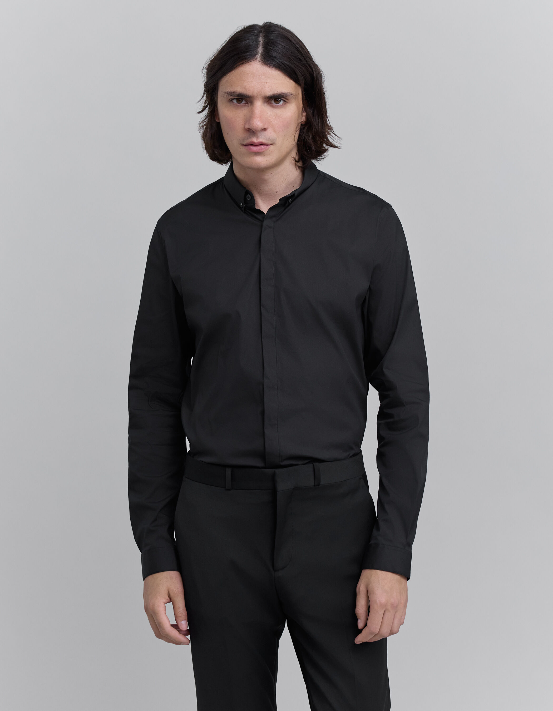 Men s black hidden button SLIM shirt