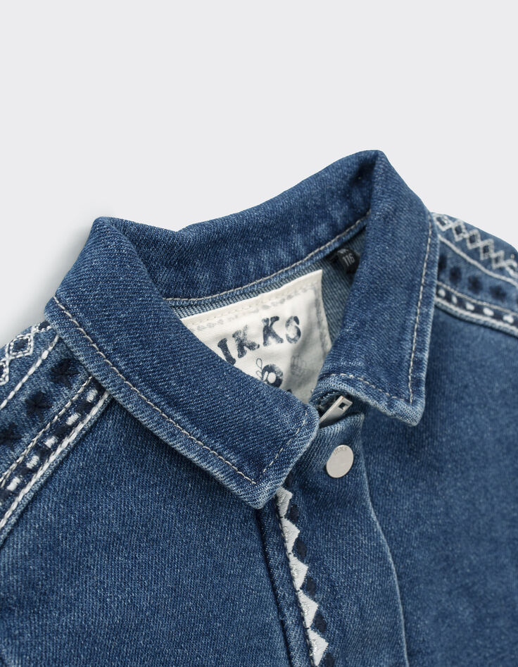 Blaue Mädchenjeansjacke mit Stickereien-2