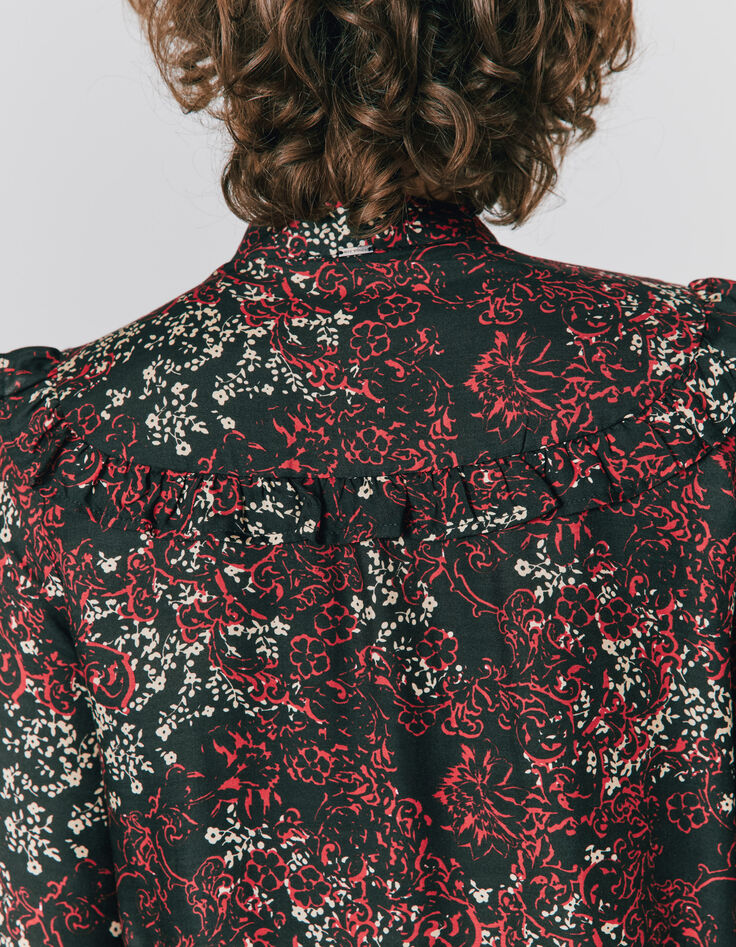 Blouse manches longues imprimé floral détail volant femme-6