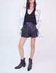 Parka argentée en coton enduit à capuche amovible Femme-5