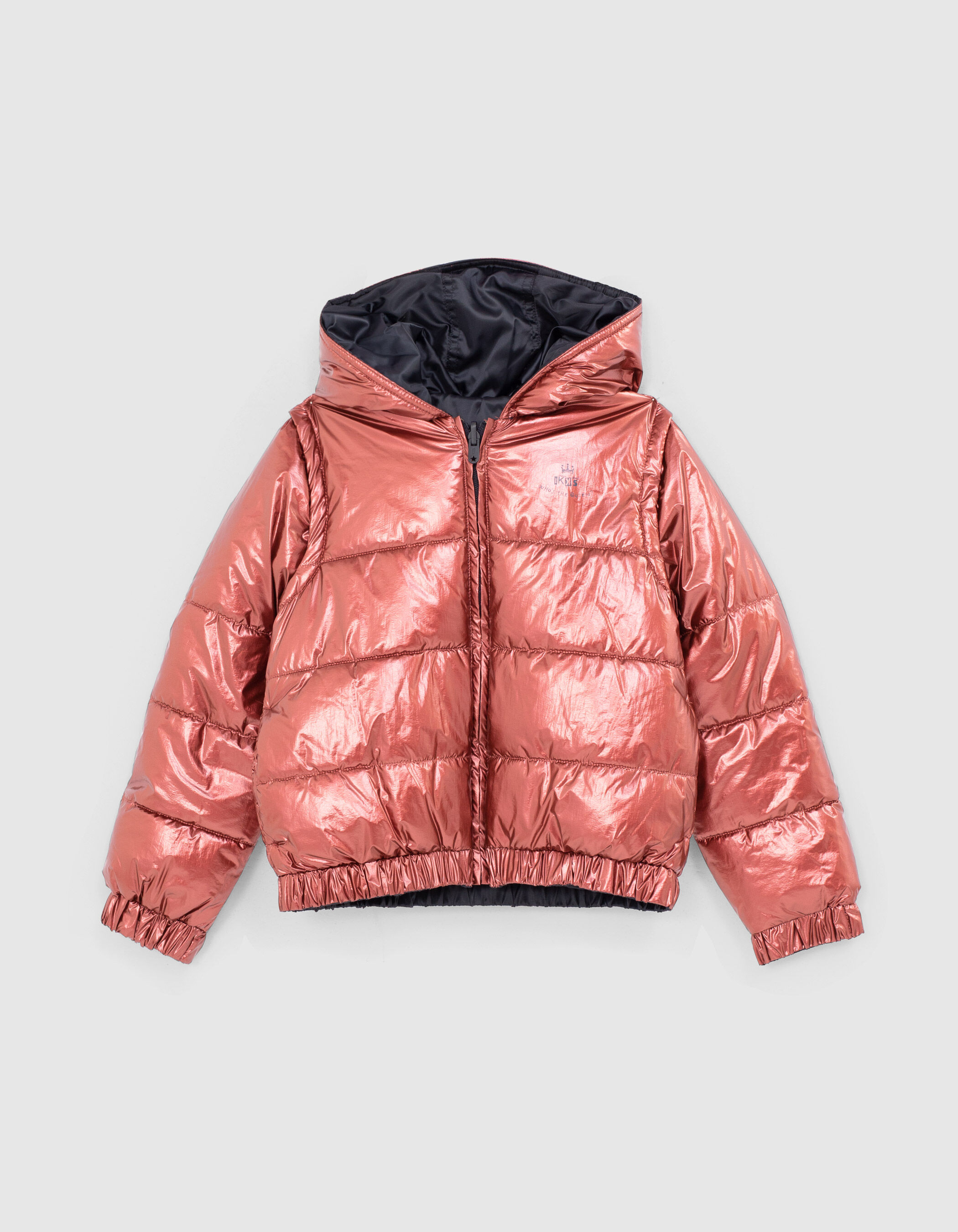 Doudoune reversible navy et rose gold metallise fille