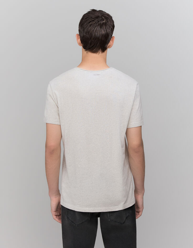 T-shirt gris chin&eacute; clair upcycl&eacute; print message Homme-3