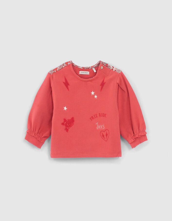 Baby girls’ red mixed-fabric slogan sweatshirt, back print - IKKS