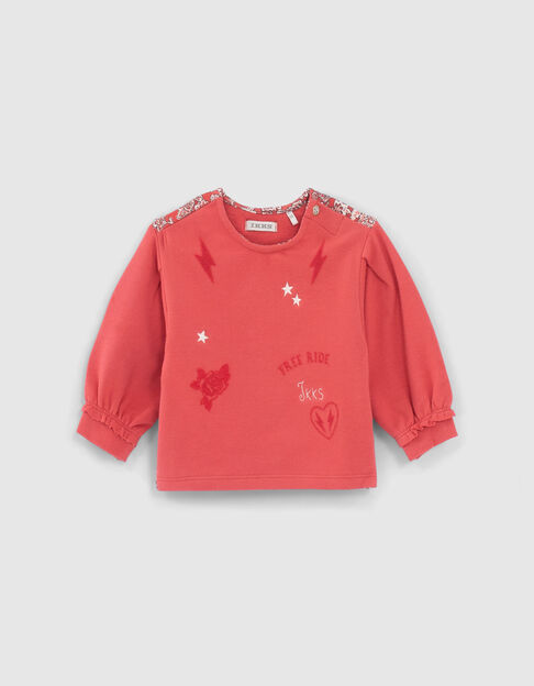 Baby girls’ red mixed-fabric slogan sweatshirt, back print