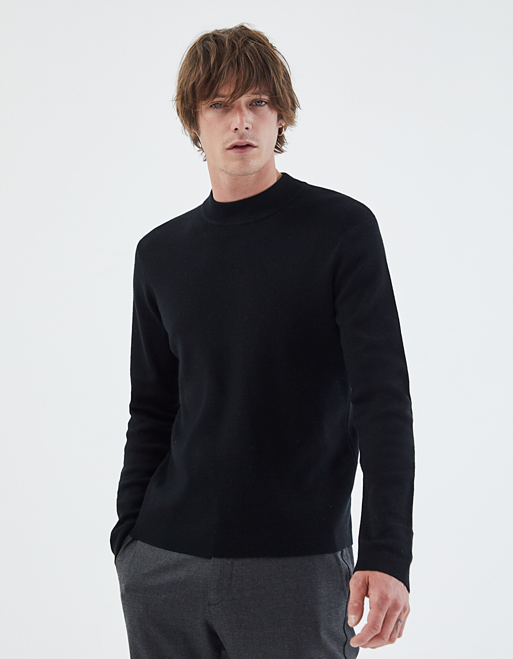 Pull noir sale col cheminée homme