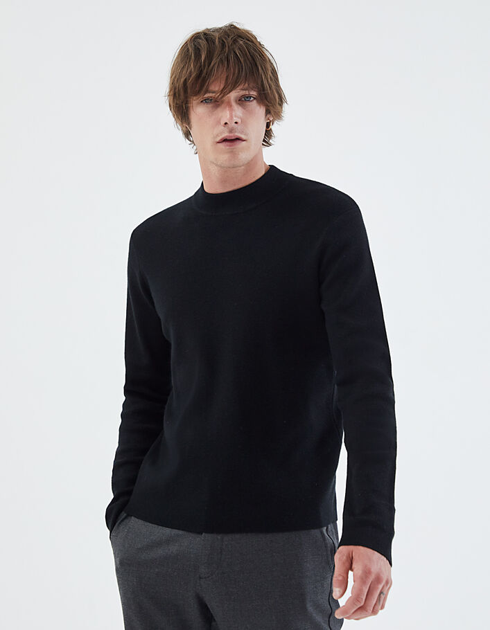 Men's black knit funnel neck sweater - IKKS