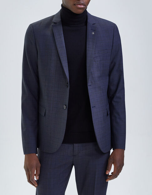 Men’s navy Prince of Wales check TRAVEL SUIT suit jacket - IKKS