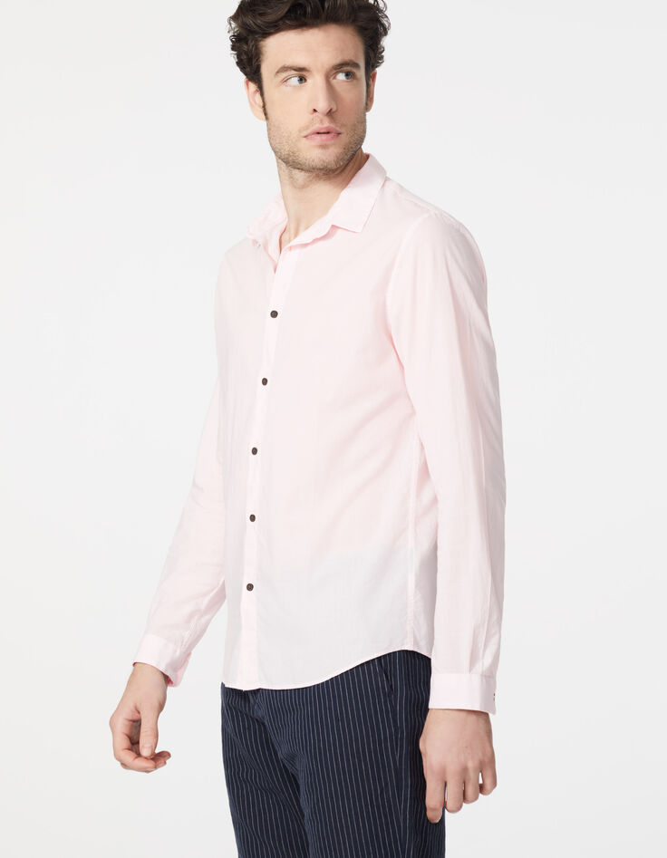 Chemise SLIM rose pâle en voile de coton Homme-2