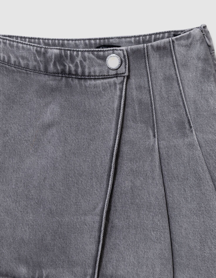 Short skirt in grey pleated denim for girls-2