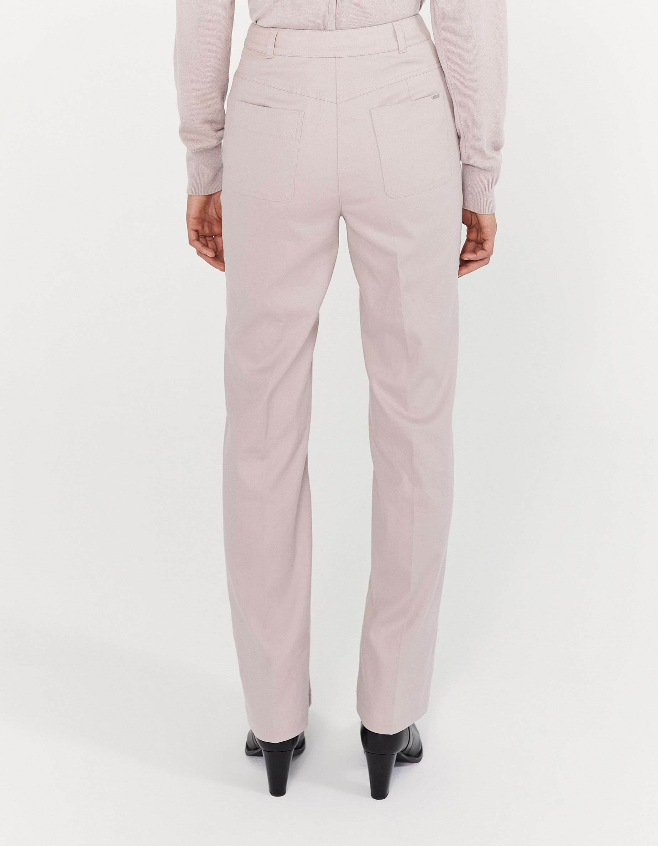 lilac linen cotton blend flared trousers
