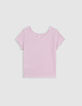 Weißes Mädchen-T-Shirt mit dünnen hellvioletten Streifen-3